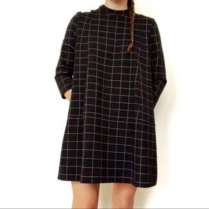 Cyanine Sea Black + White Windowpane Checker Dress